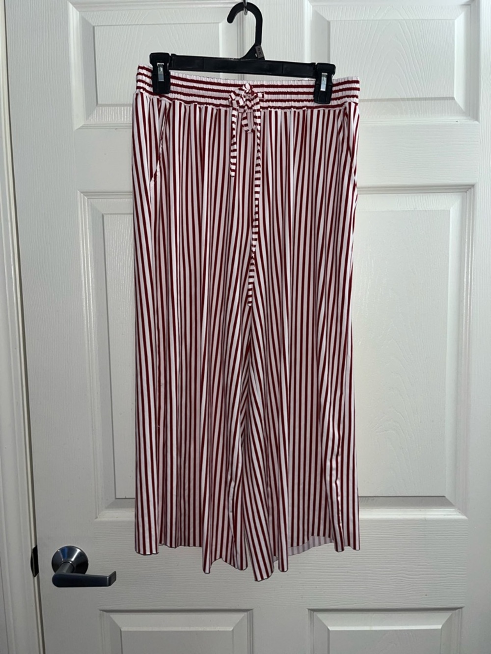 Wide Leg Striped Drawstring Pants - Red & White